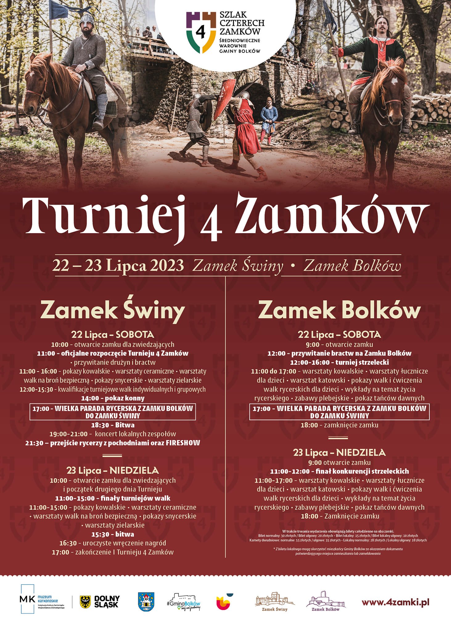 Plakat turnieju 4 zamków, na plakacie wojowie z zamku świny