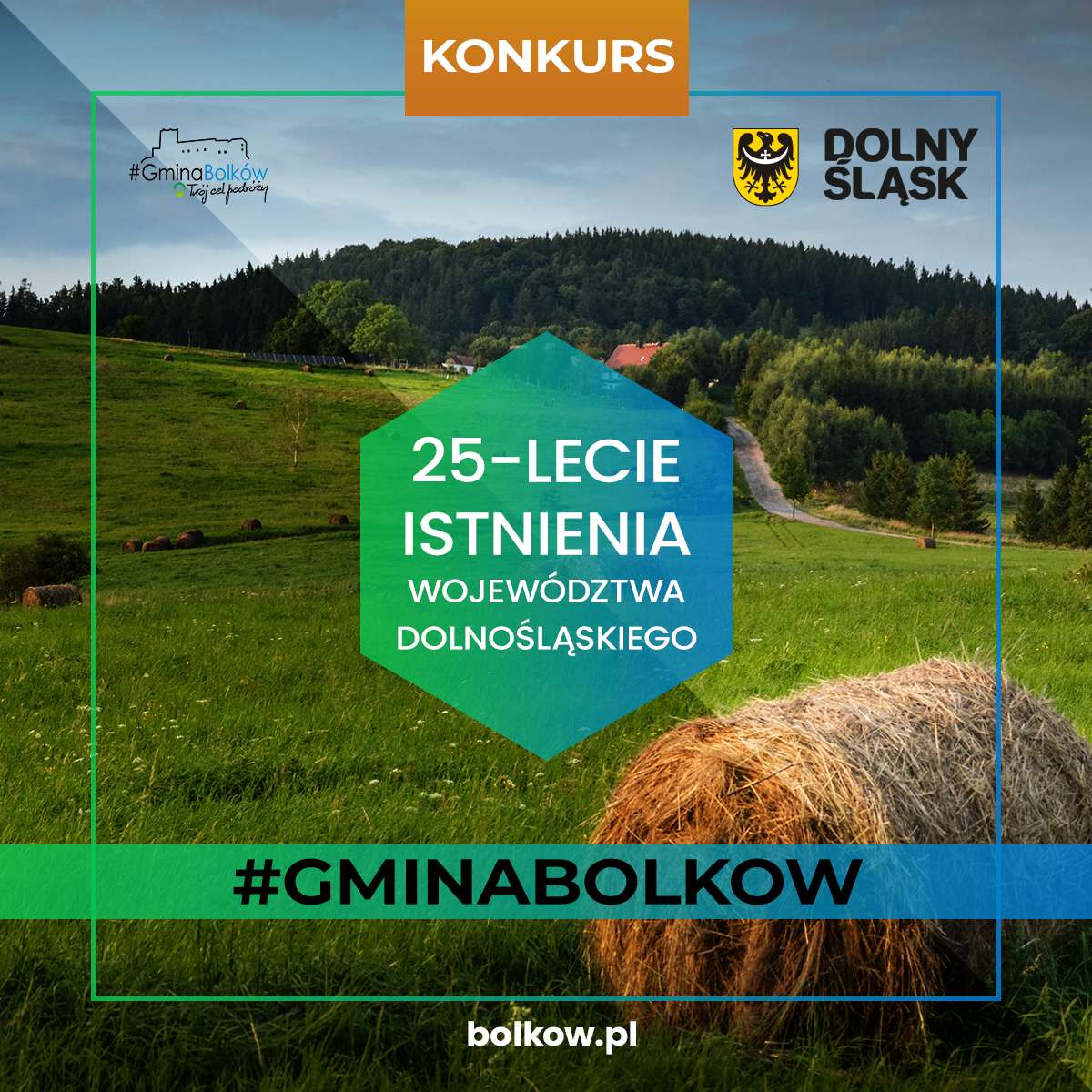 informacja nt konkursu na zdjęciu widać łąkę w Radzimowicach